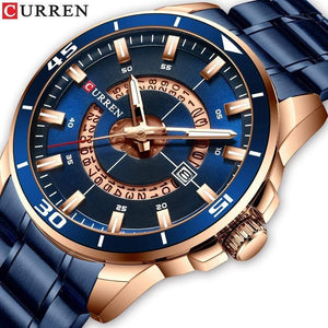 Planet Gates Men's Watch Blue Dial Stainless Steel Water Resistant Man Watches Luxury Business Analog Quartz Mens Watches Fashion
