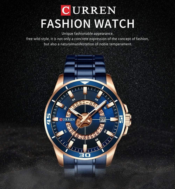 Planet Gates Men's Watch Blue Dial Stainless Steel Water Resistant Man Watches Luxury Business Analog Quartz Mens Watches Fashion