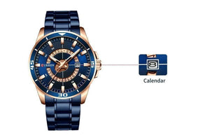 Planet Gates Men's Watch Blue Dial Stainless Steel Water Resistant Man Watches Luxury Business Analog Quartz Mens Watches Fashion