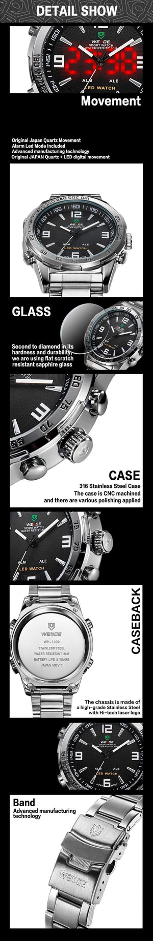 Planet Gates Men's Watches LED Digital Quartz Hour Business Black Dial Wristwatch Waterproof Clock Military Army Relogio Masculino