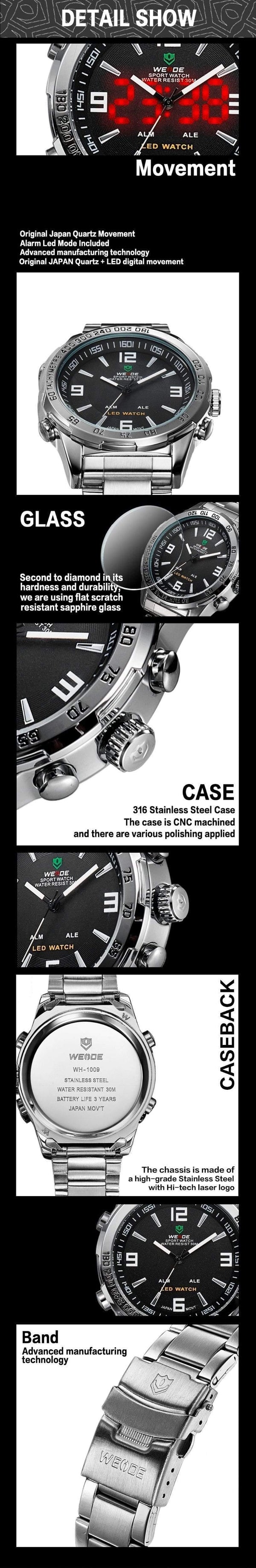 Planet Gates Men's Watches LED Digital Quartz Hour Business Black Dial Wristwatch Waterproof Clock Military Army Relogio Masculino