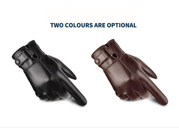 Planet Gates Men's Winter Warm Fashion Waterproof Gloves Men Faux Leather Driving Gloves Thin Leather Gloves for Touch Screen Brown Guantes