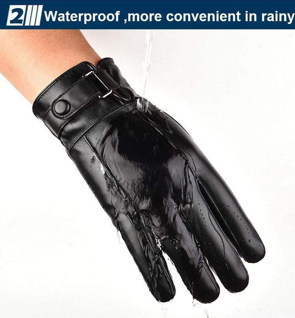 Planet Gates Men's Winter Warm Fashion Waterproof Gloves Men Faux Leather Driving Gloves Thin Leather Gloves for Touch Screen Brown Guantes