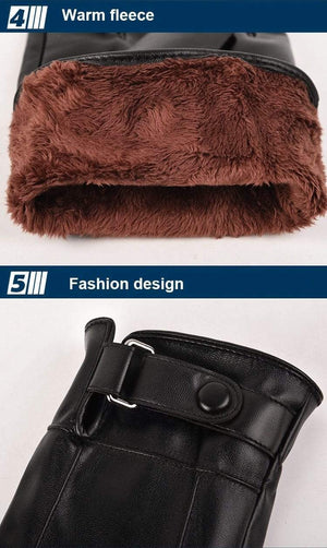 Planet Gates Men's Winter Warm Fashion Waterproof Gloves Men Faux Leather Driving Gloves Thin Leather Gloves for Touch Screen Brown Guantes