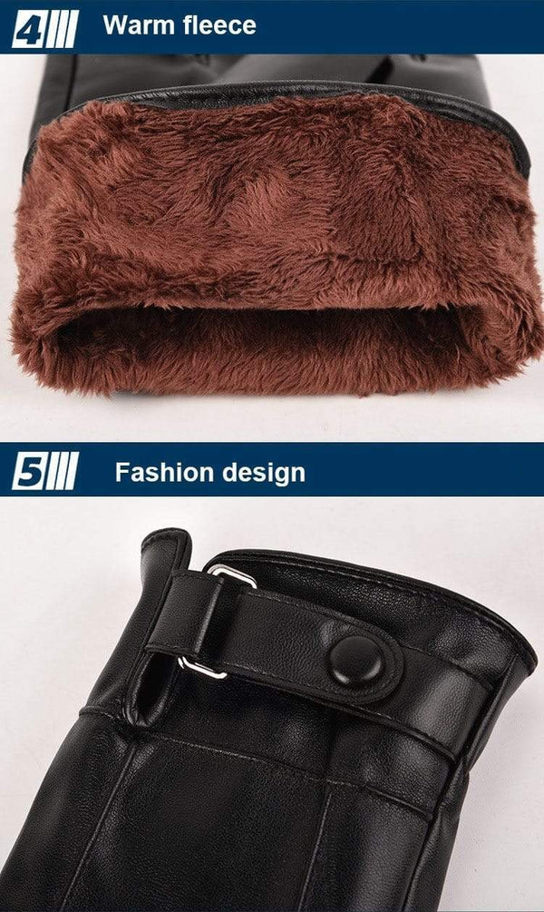 Planet Gates Men's Winter Warm Fashion Waterproof Gloves Men Faux Leather Driving Gloves Thin Leather Gloves for Touch Screen Brown Guantes