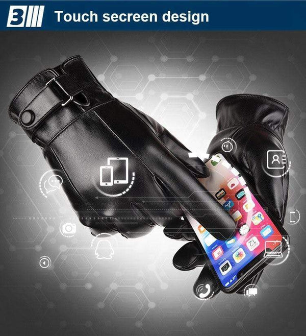 Planet Gates Men's Winter Warm Fashion Waterproof Gloves Men Faux Leather Driving Gloves Thin Leather Gloves for Touch Screen Brown Guantes