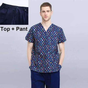 Planet Gates Men Scrub Sets 2 / S Hospital Clothing Man Woman Medical Scrub Top V Neck Printing Color Pet Doctors Operation Top Uniforms Top and Pant 2pcs