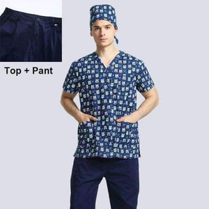 Planet Gates Men Scrub Sets 3 / S Hospital Clothing Man Woman Medical Scrub Top V Neck Printing Color Pet Doctors Operation Top Uniforms Top and Pant 2pcs