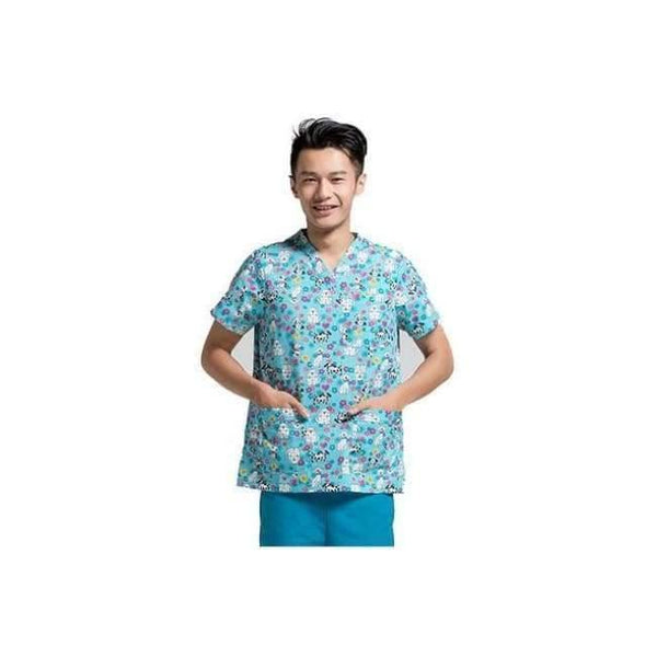 Planet Gates Men Scrub Sets 4 / S Hospital Clothing Man Woman Medical Scrub Top V Neck Printing Color Pet Doctors Operation Top Uniforms Top and Pant 2pcs