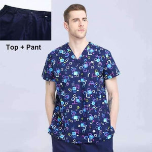 Planet Gates Men Scrub Sets / S Hospital Clothing Man Woman Medical Scrub Top V Neck Printing Color Pet Doctors Operation Top Uniforms Top and Pant 2pcs