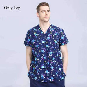 Planet Gates Men Scrub Top / S Hospital Clothing Man Woman Medical Scrub Top V Neck Printing Color Pet Doctors Operation Top Uniforms Top and Pant 2pcs