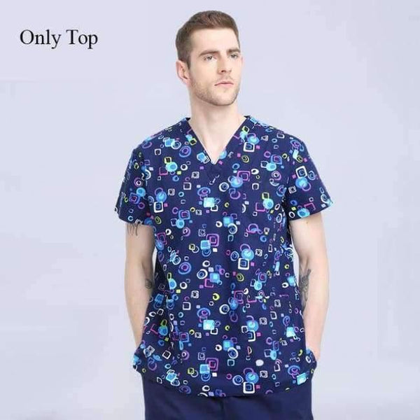 Planet Gates Men Scrub Top / S Hospital Clothing Man Woman Medical Scrub Top V Neck Printing Color Pet Doctors Operation Top Uniforms Top and Pant 2pcs