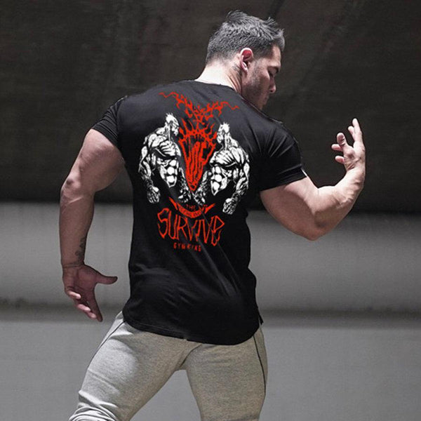 Men Short Sleeve Cotton Slim T-shirt Summer Casual Print Tee Shirt Tops Male Gyms Fitness Bodybuilding Crossfit Workout Clothing