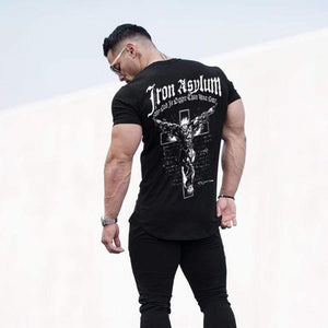 Men Short Sleeve Cotton Slim T-shirt Summer Casual Print Tee Shirt Tops Male Gyms Fitness Bodybuilding Crossfit Workout Clothing