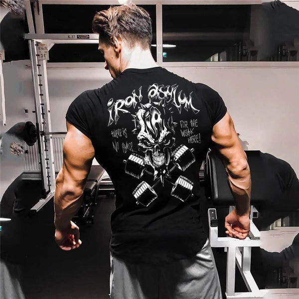 Men Short Sleeve Cotton Slim T-shirt Summer Casual Print Tee Shirt Tops Male Gyms Fitness Bodybuilding Crossfit Workout Clothing