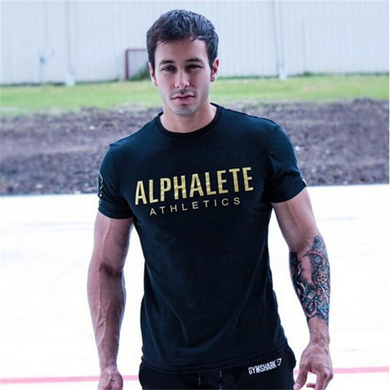 Men Short Sleeve Cotton T-shirt Casual Fashion Slim Letter Print T Shirt Male Jogger Gyms Fitness Bodybuilding Tees Summer Tops