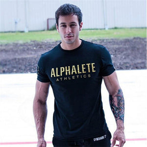 Men Short Sleeve Cotton T-shirt Casual Fashion Slim Letter Print T Shirt Male Jogger Gyms Fitness Bodybuilding Tees Summer Tops