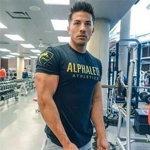 Men Short Sleeve Cotton T-shirt Casual Fashion Slim Letter Print T Shirt Male Jogger Gyms Fitness Bodybuilding Tees Summer Tops