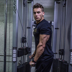 Men Short Sleeve Cotton T-shirt Casual Fashion Slim Letter Print T Shirt Male Jogger Gyms Fitness Bodybuilding Tees Summer Tops