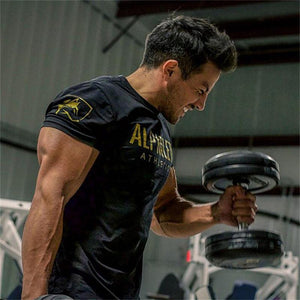 Men Short Sleeve Cotton T-shirt Casual Fashion Slim Letter Print T Shirt Male Jogger Gyms Fitness Bodybuilding Tees Summer Tops