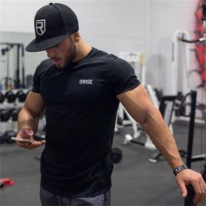 Men Short Sleeve Cotton T-shirt  New Casual Black Solid Slim T Shirt Male Jogger Gyms Fitness Bodybuilding Workout Tees Tops