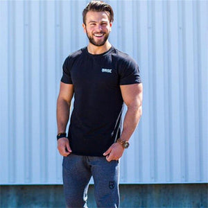 Men Short Sleeve Cotton T-shirt  New Casual Black Solid Slim T Shirt Male Jogger Gyms Fitness Bodybuilding Workout Tees Tops