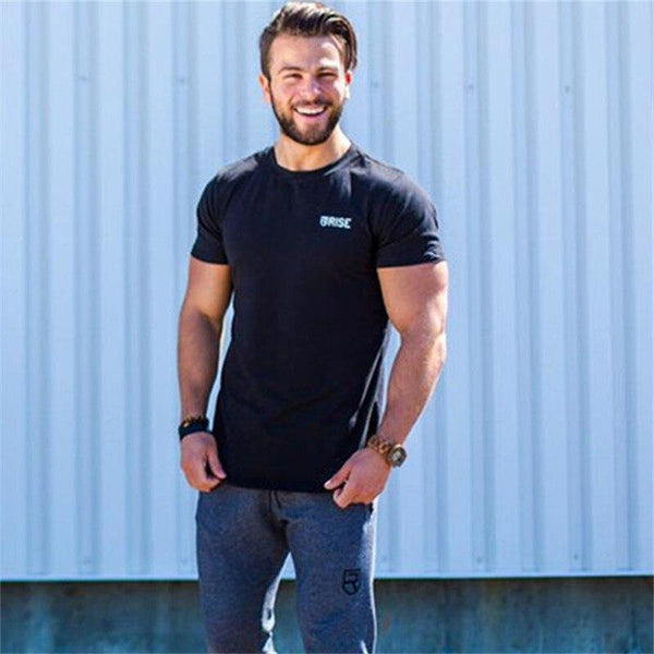 Men Short Sleeve Cotton T-shirt  New Casual Black Solid Slim T Shirt Male Jogger Gyms Fitness Bodybuilding Workout Tees Tops