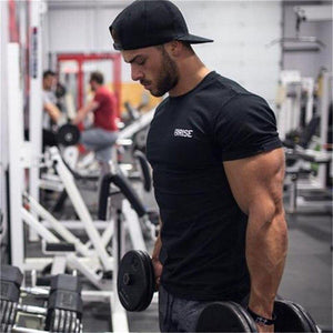 Men Short Sleeve Cotton T-shirt  New Casual Black Solid Slim T Shirt Male Jogger Gyms Fitness Bodybuilding Workout Tees Tops