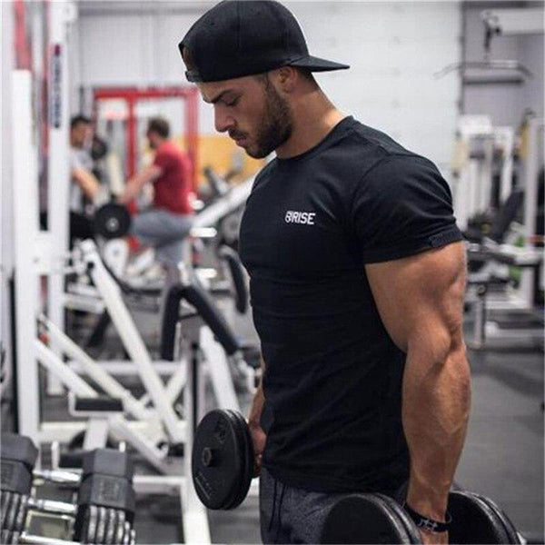 Men Short Sleeve Cotton T-shirt  New Casual Black Solid Slim T Shirt Male Jogger Gyms Fitness Bodybuilding Workout Tees Tops