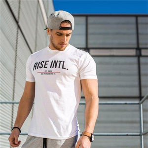 Men Short Sleeve Cotton T-shirt  New Casual Fashion Slim Print T Shirt Male Jogger Gyms Fitness Tees Man Summer Style Tops