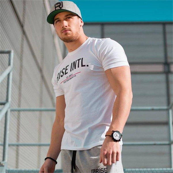 Men Short Sleeve Cotton T-shirt  New Casual Fashion Slim Print T Shirt Male Jogger Gyms Fitness Tees Man Summer Style Tops