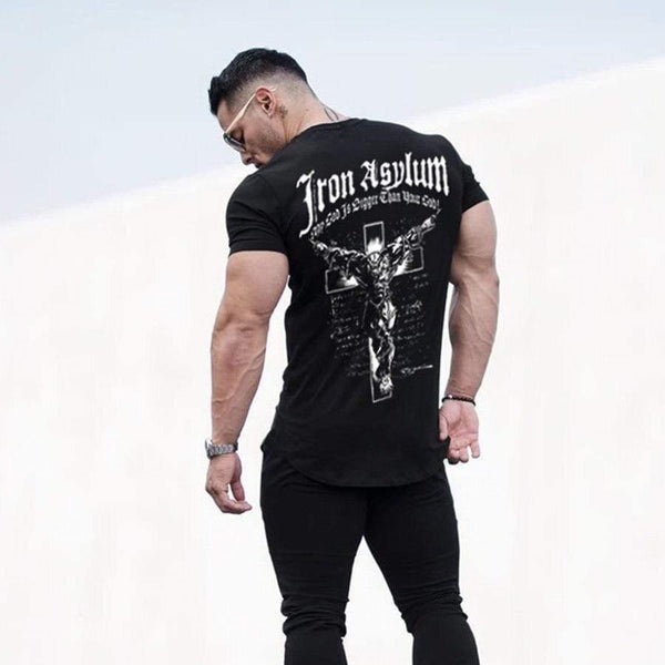 Men Short Sleeve Cotton T-shirt  Summer Casual Print Tee Shirt Tops Male Gyms Fitness Bodybuilding Crossfit Workout Clothing