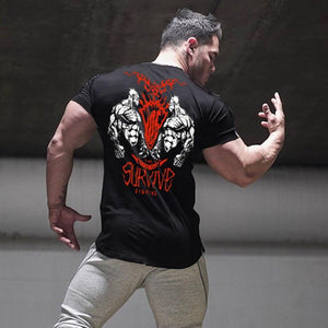Men Short Sleeve Cotton T-shirt  Summer Casual Print Tee Shirt Tops Male Gyms Fitness Bodybuilding Crossfit Workout Clothing