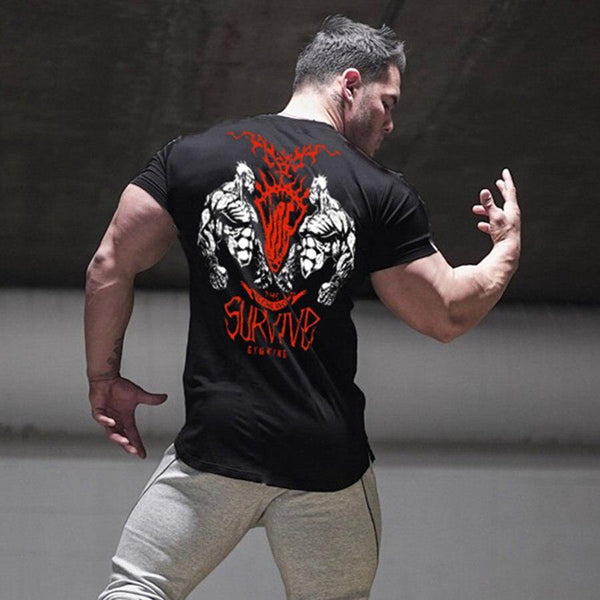 Men Short Sleeve Cotton T-shirt  Summer Casual Print Tee Shirt Tops Male Gyms Fitness Bodybuilding Crossfit Workout Clothing