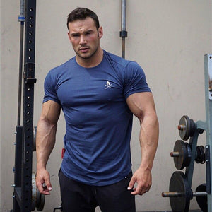 Men Short Sleeve Solid T-shirt Gyms Fitness Bodybuilding Cotton Tops Male Casual Fashion Tight Tee Jogger Workout Brand Clothing