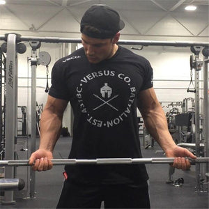 Men Short Sleeve T-shirt Gyms Fitness Bodybuilding Cotton T Shirt Summer Male Casual Print Slim Tee Tops Workout Brand Clothing