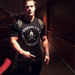 Men Short Sleeve T-shirt Gyms Fitness Bodybuilding Cotton T Shirt Summer Male Casual Print Slim Tee Tops Workout Brand Clothing