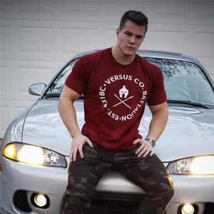 Men Short Sleeve T-shirt Gyms Fitness Bodybuilding Cotton Tops Male Casual Fashion Print Slim Tee Summer Jogger Workout Clothing