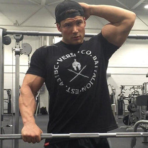 Men Short Sleeve T-shirt Gyms Fitness Bodybuilding Cotton Tops Male Casual Fashion Print Slim Tee Summer Jogger Workout Clothing