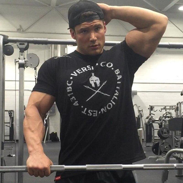 Men Short Sleeve T-shirt Gyms Fitness Bodybuilding Cotton Tops Male Casual Fashion Print Slim Tee Summer Jogger Workout Clothing