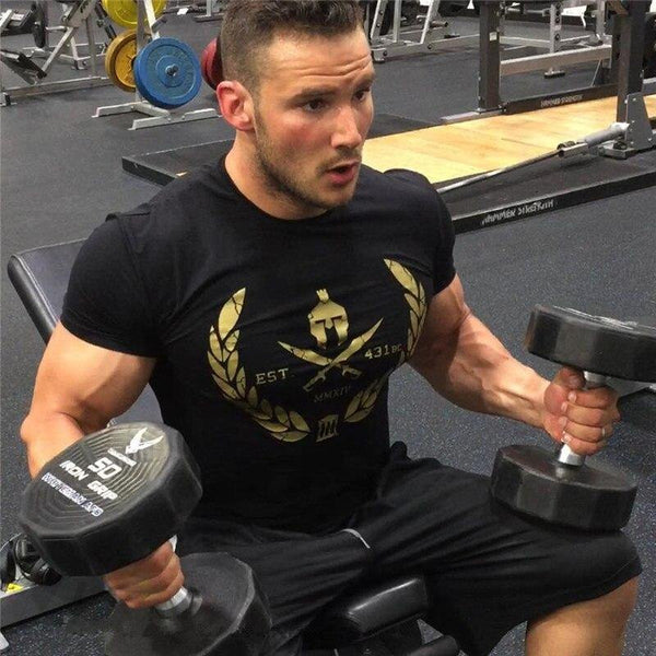 Men Short Sleeve T-shirt Gyms Fitness Bodybuilding Cotton Tops Male Casual Fashion Print Slim Tee Summer Jogger Workout Clothing