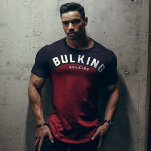 Men Summer Gyms Fitness Workout Bodybuilding T-shirt Short Sleeve Cotton T Shirt Male Casual Fashion Patchwork Tee Tops Clothing