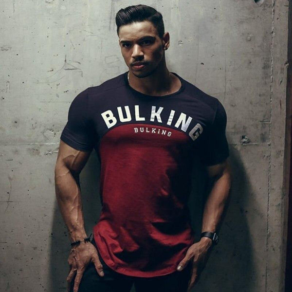 Men Summer Gyms Fitness Workout Bodybuilding T-shirt Short Sleeve Cotton T Shirt Male Casual Fashion Patchwork Tee Tops Clothing