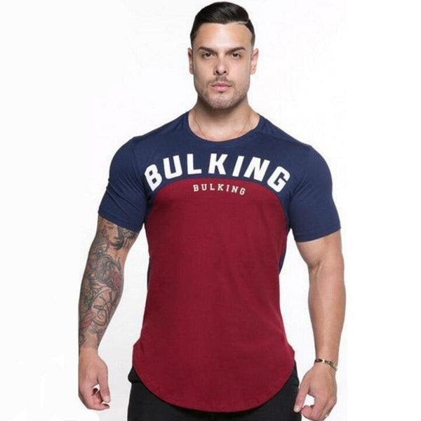 Men Summer Gyms Fitness Workout Bodybuilding T-shirt Short Sleeve Cotton T Shirt Male Casual Fashion Patchwork Tee Tops Clothing