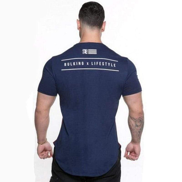 Men Summer Gyms Fitness Workout Bodybuilding T-shirt Short Sleeve Cotton T Shirt Male Casual Fashion Patchwork Tee Tops Clothing