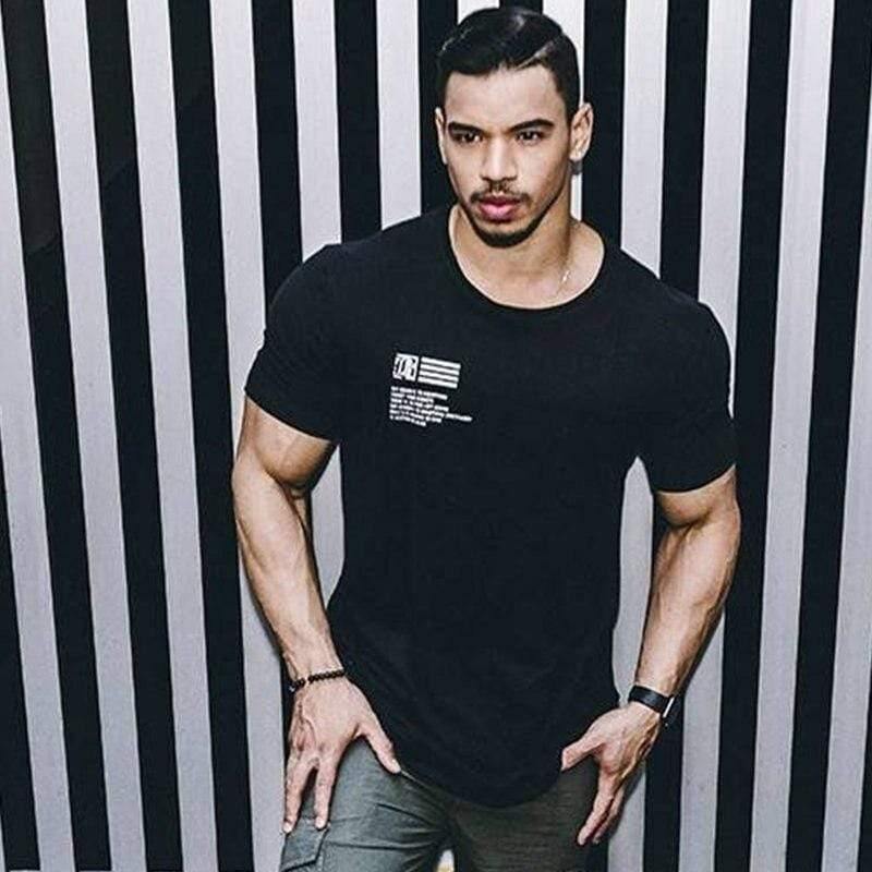 Men Summer Gyms Fitness Workout T-shirt Short Sleeve Cotton Slim T Shirt Male Casual Fashion O-Neck Print Tee Tops Clothing