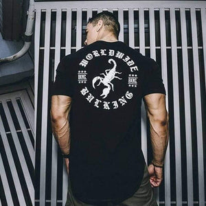 Men Summer Gyms Fitness Workout T-shirt Short Sleeve Cotton Slim T Shirt Male Casual Fashion O-Neck Print Tee Tops Clothing