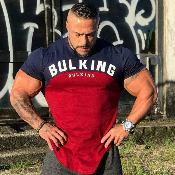 Men Summer Gyms Fitness Workout T-shirt Short Sleeve Cotton Slim T Shirt Male Casual Fashion O-Neck Print Tee Tops Clothing