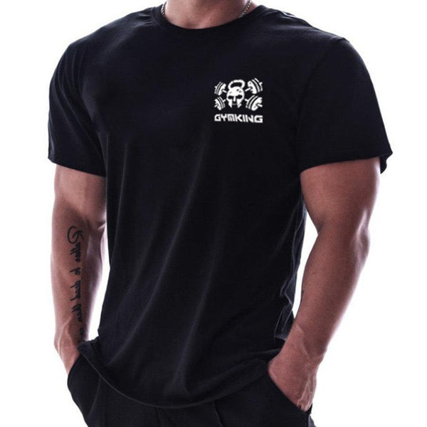 Men Summer Short Sleeve Cotton T-shirt Casual Print Black Tee Shirt Tops Male Gyms Fitness Bodybuilding Crossfit Brand Clothing