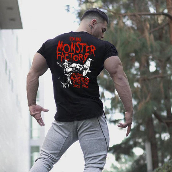 Men Summer Short Sleeve Cotton T-shirt Casual Print Black Tee Shirt Tops Male Gyms Fitness Bodybuilding Crossfit Brand Clothing
